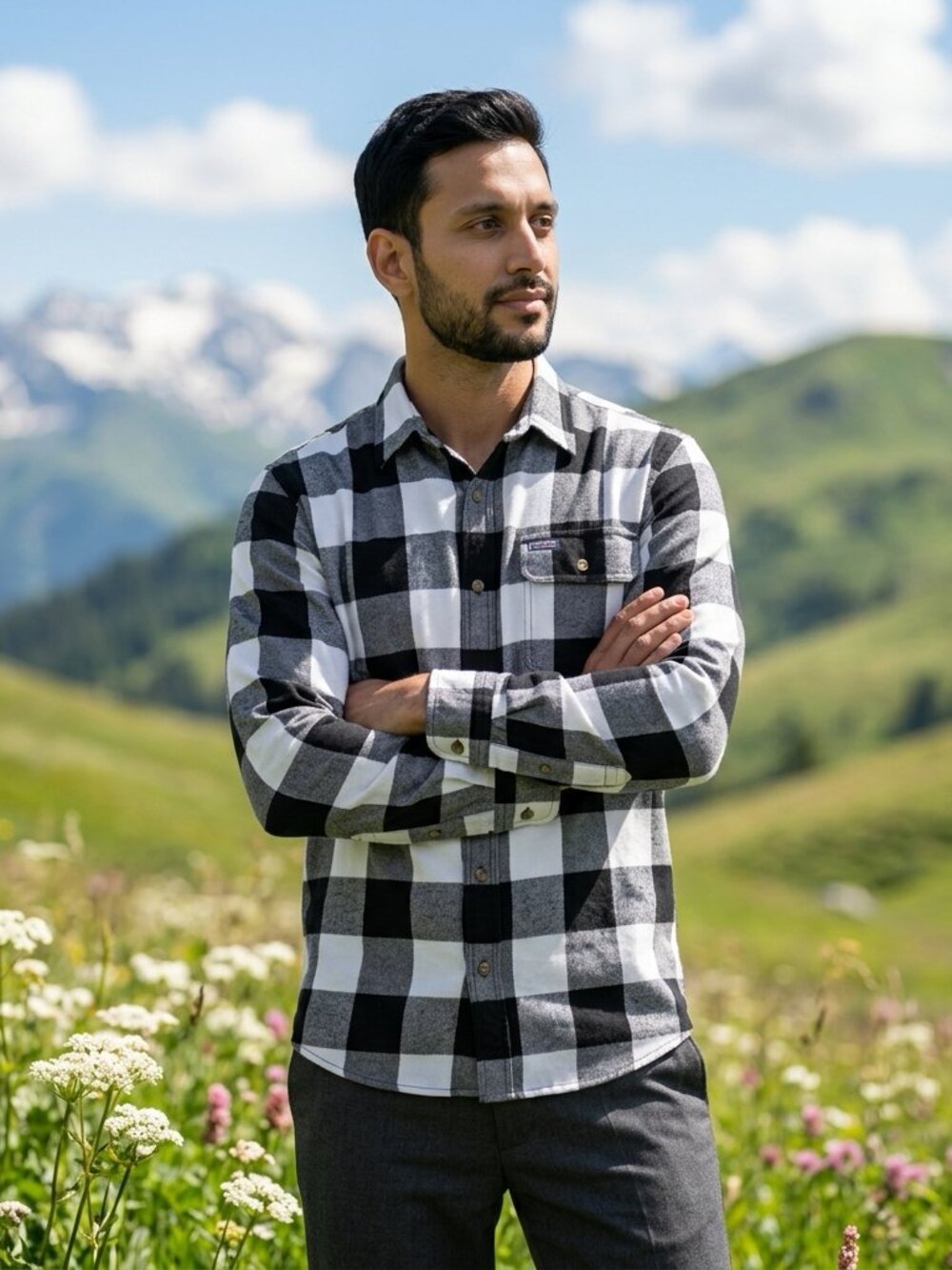 SMITH Black & White Buffalo Check Flannel Shirt - Men's size XL